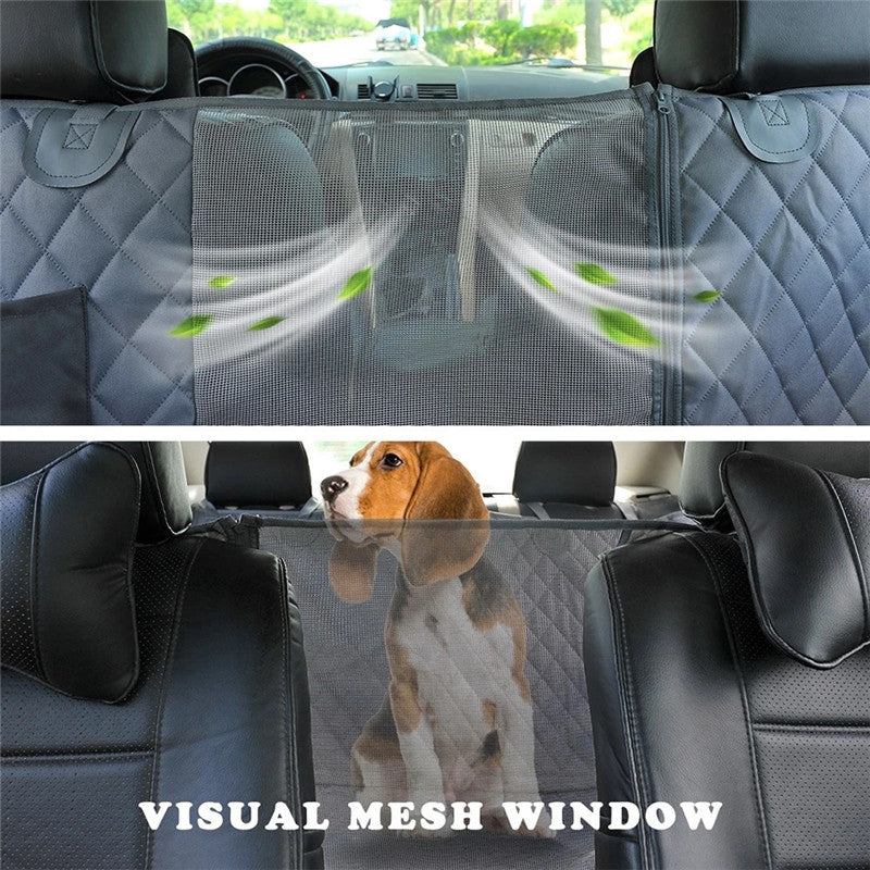 Housse de siège de voiture avec fenêtre en maille visuelle, idéale pour voyager avec un chien en toute sécurité.